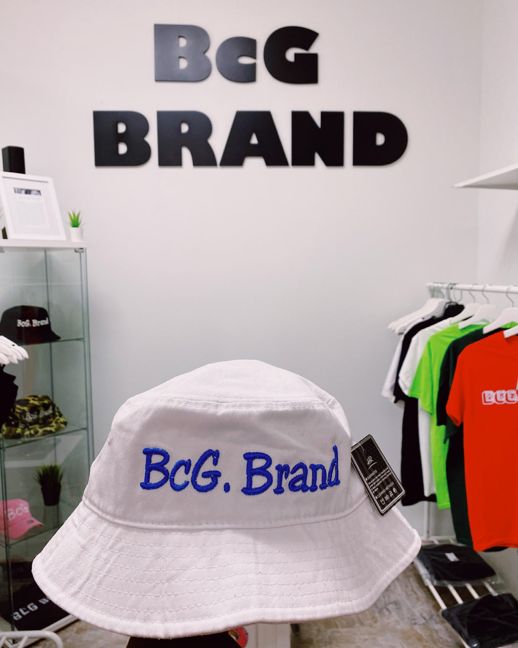 BcG. White Bucket Hat w/ Royal Logo